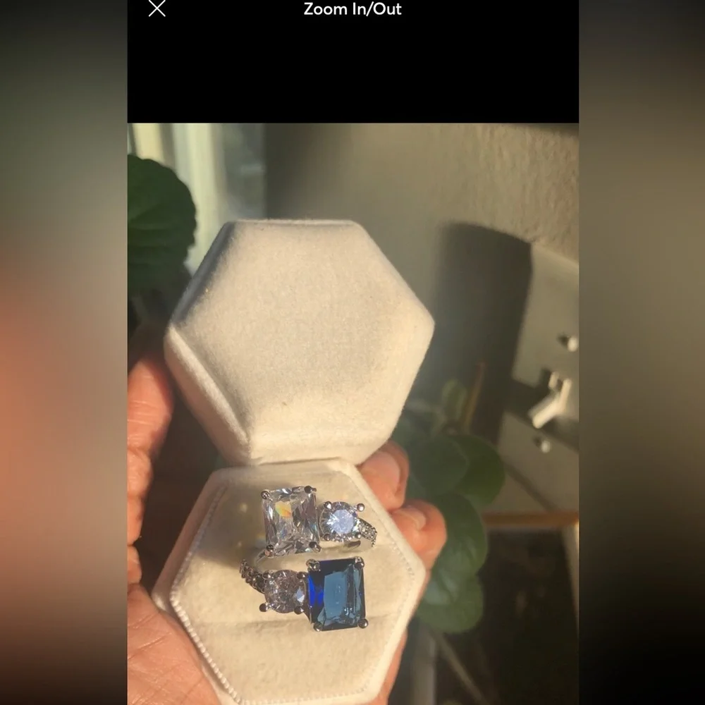 - Sapphire 3CT square cut 925 stamped swarovski elements adjustable ring